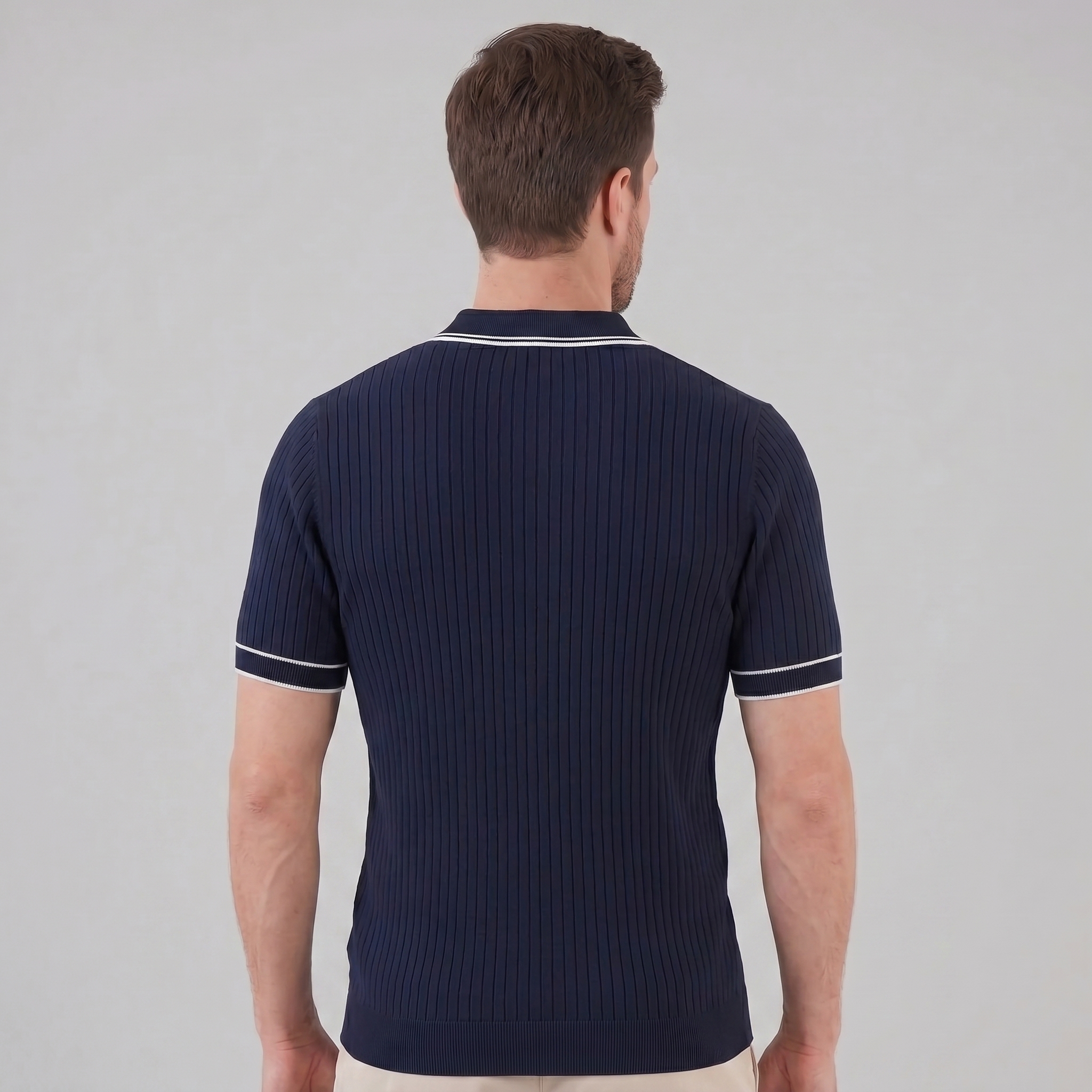 Men's contrast trim polo — ribbed knit short sleeve — casual office