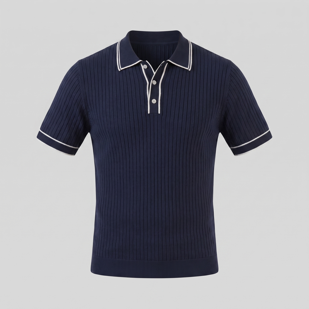 Men's contrast trim polo — ribbed knit short sleeve — casual office