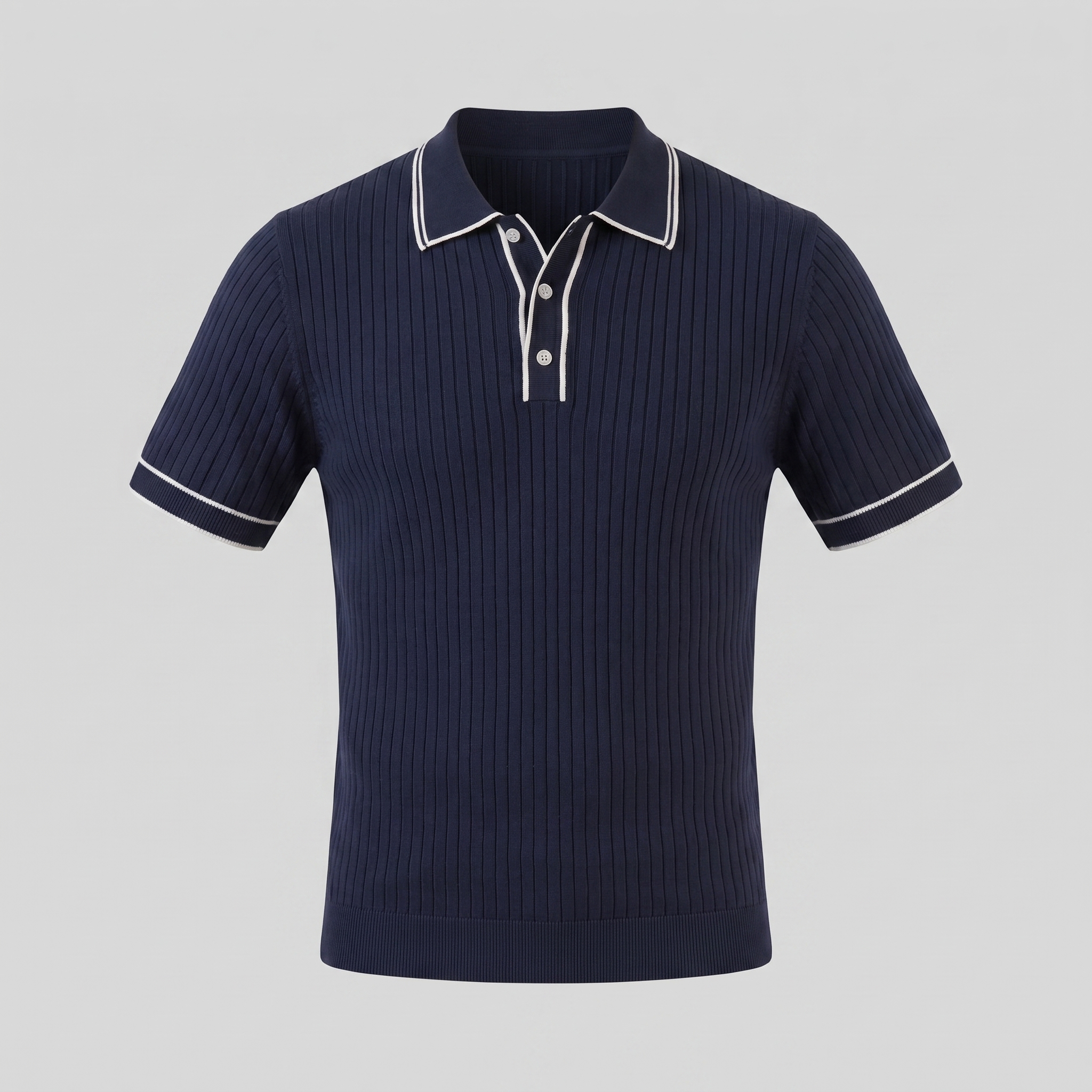 Men's contrast trim polo — ribbed knit short sleeve — casual office