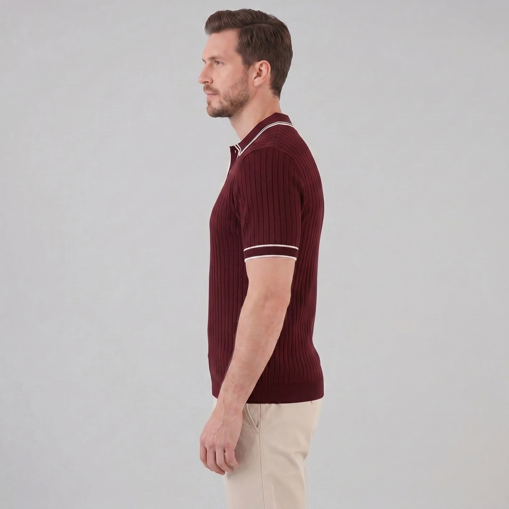 Men's contrast trim polo — ribbed knit short sleeve — casual office