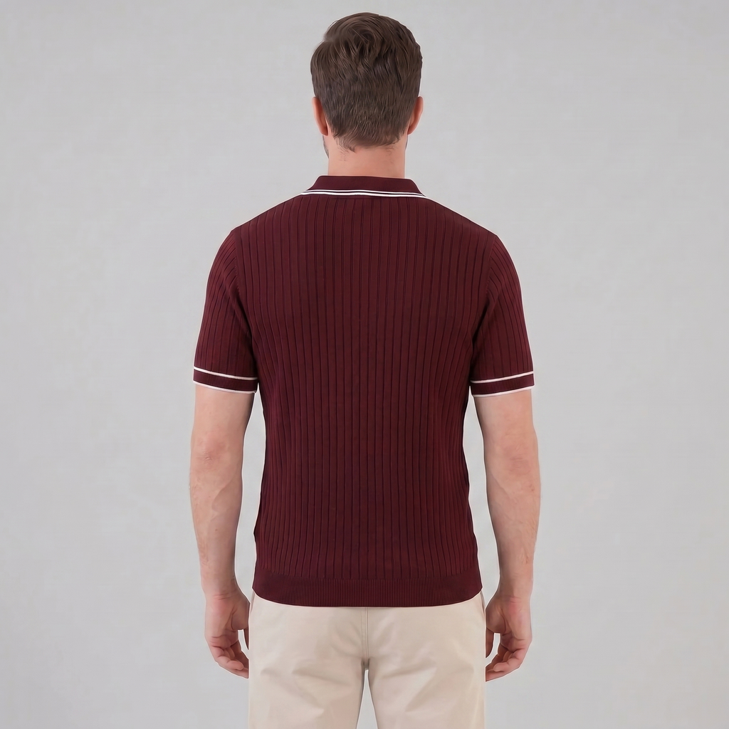 Men's contrast trim polo — ribbed knit short sleeve — casual office