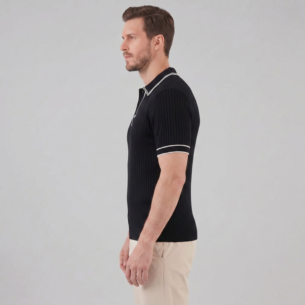 Men's contrast trim polo — ribbed knit short sleeve — casual office
