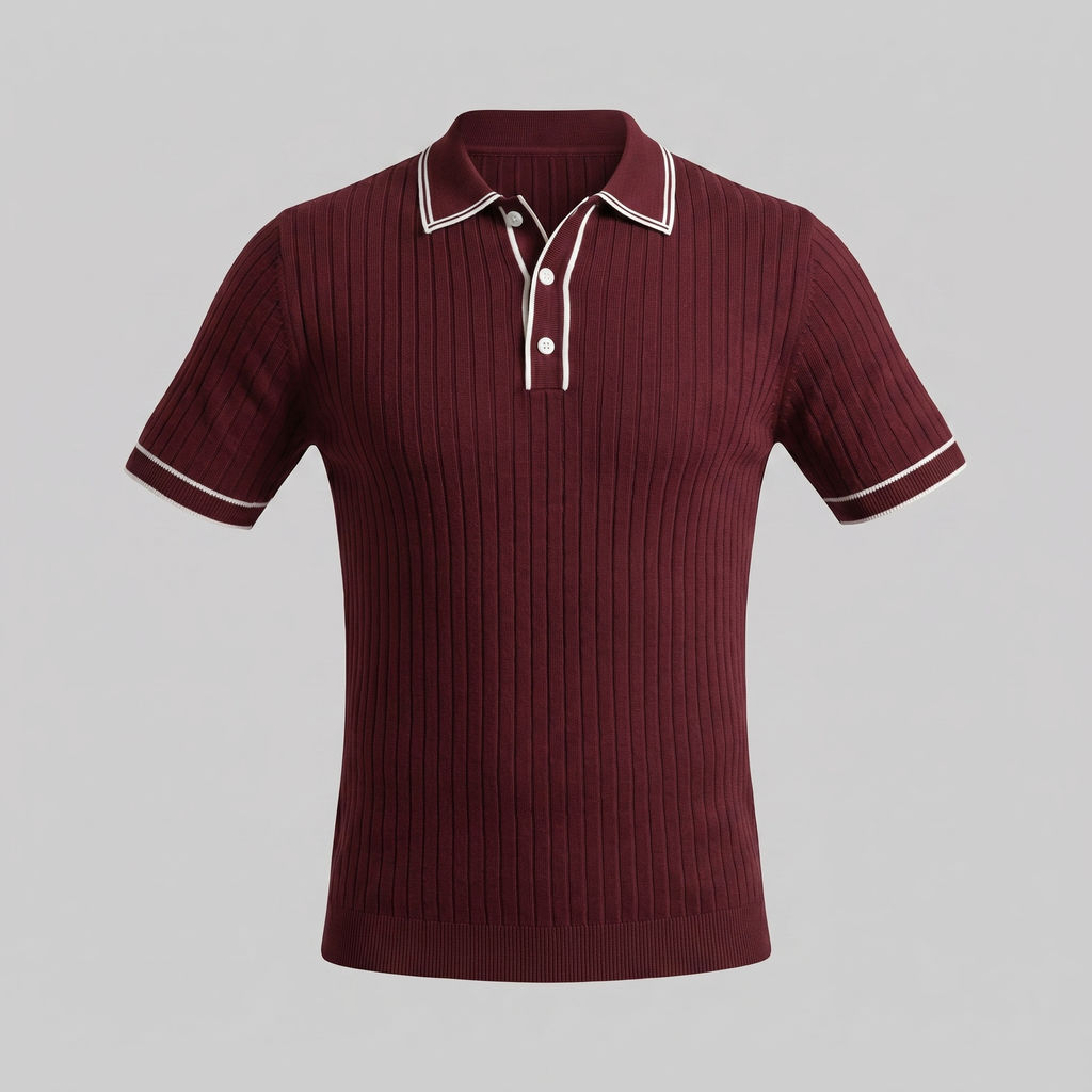 Men's contrast trim polo — ribbed knit short sleeve — casual office