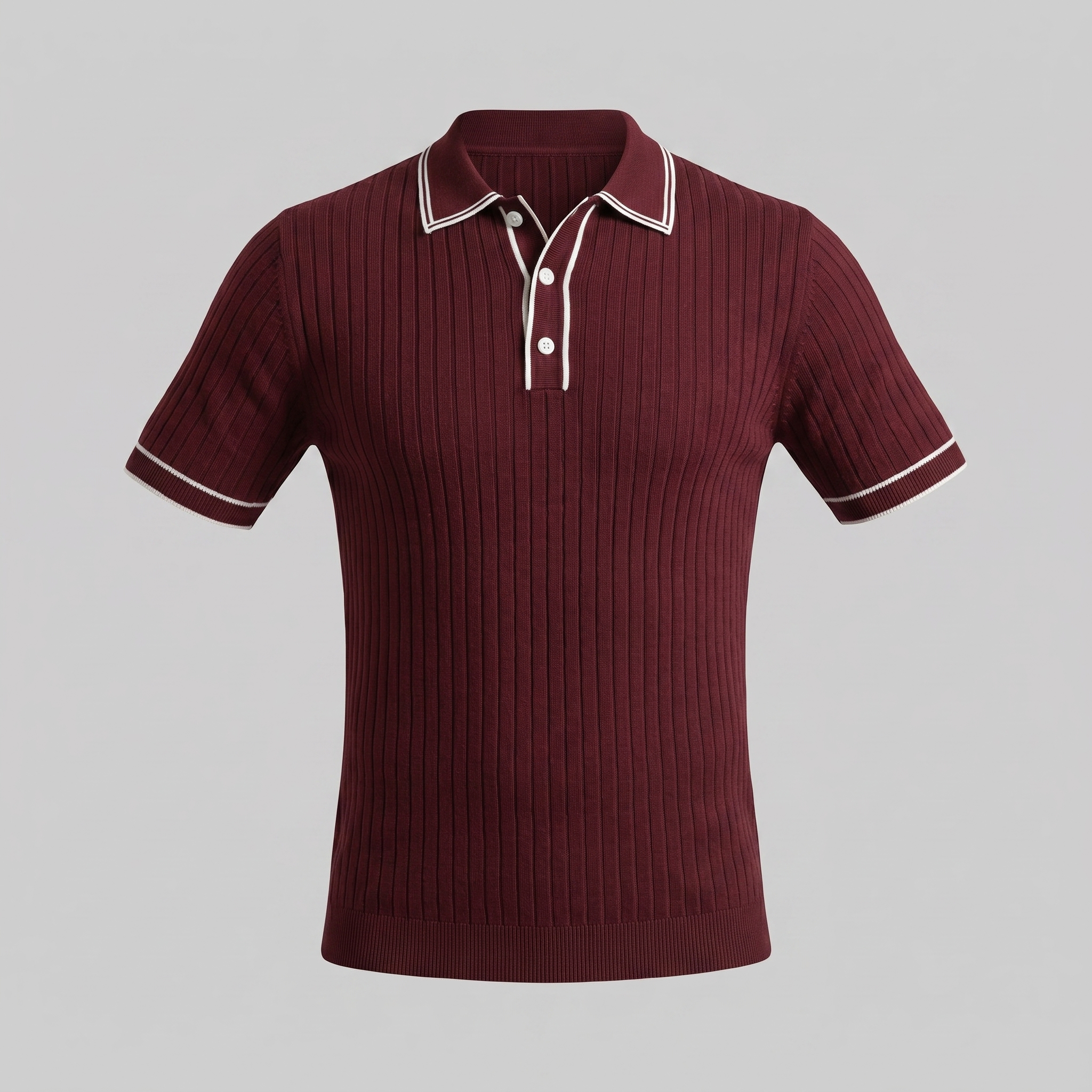 Men's contrast trim polo — ribbed knit short sleeve — casual office