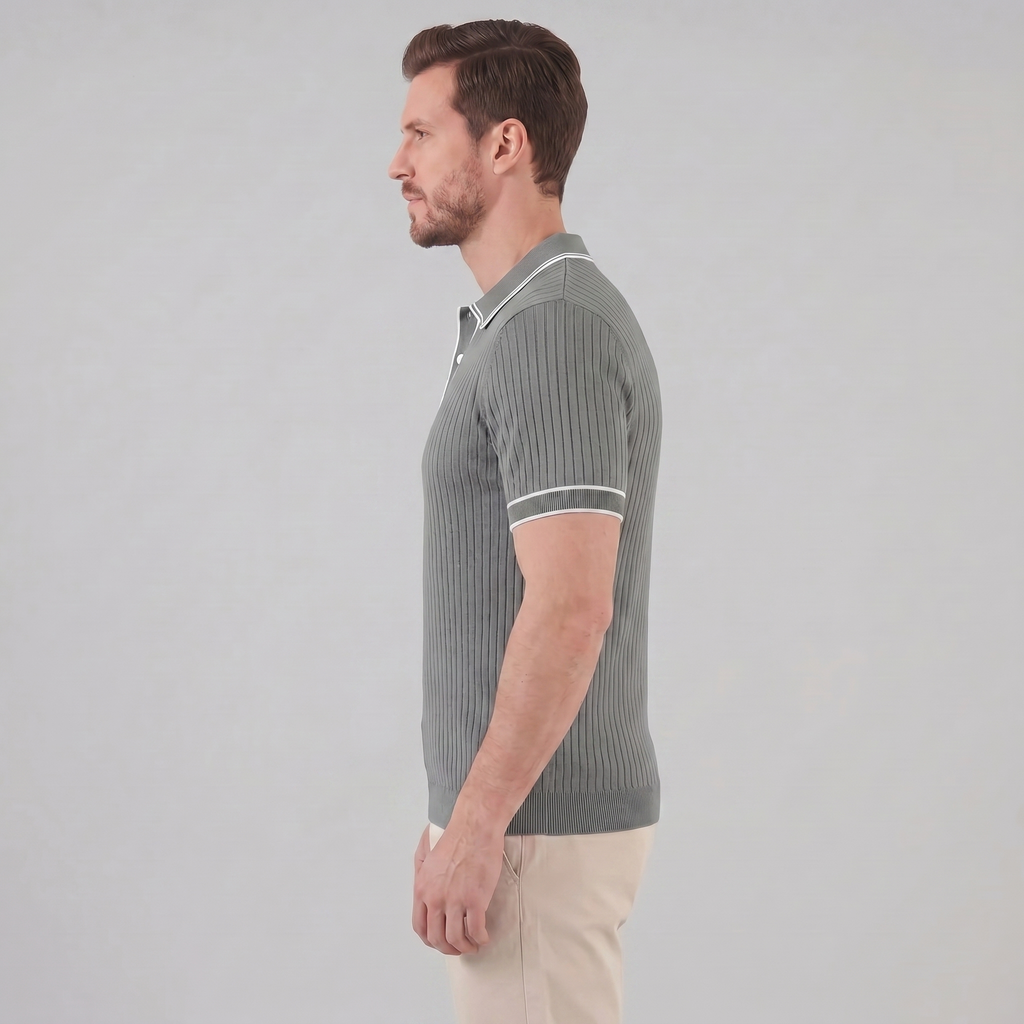 Men's contrast trim polo — ribbed knit short sleeve — casual office