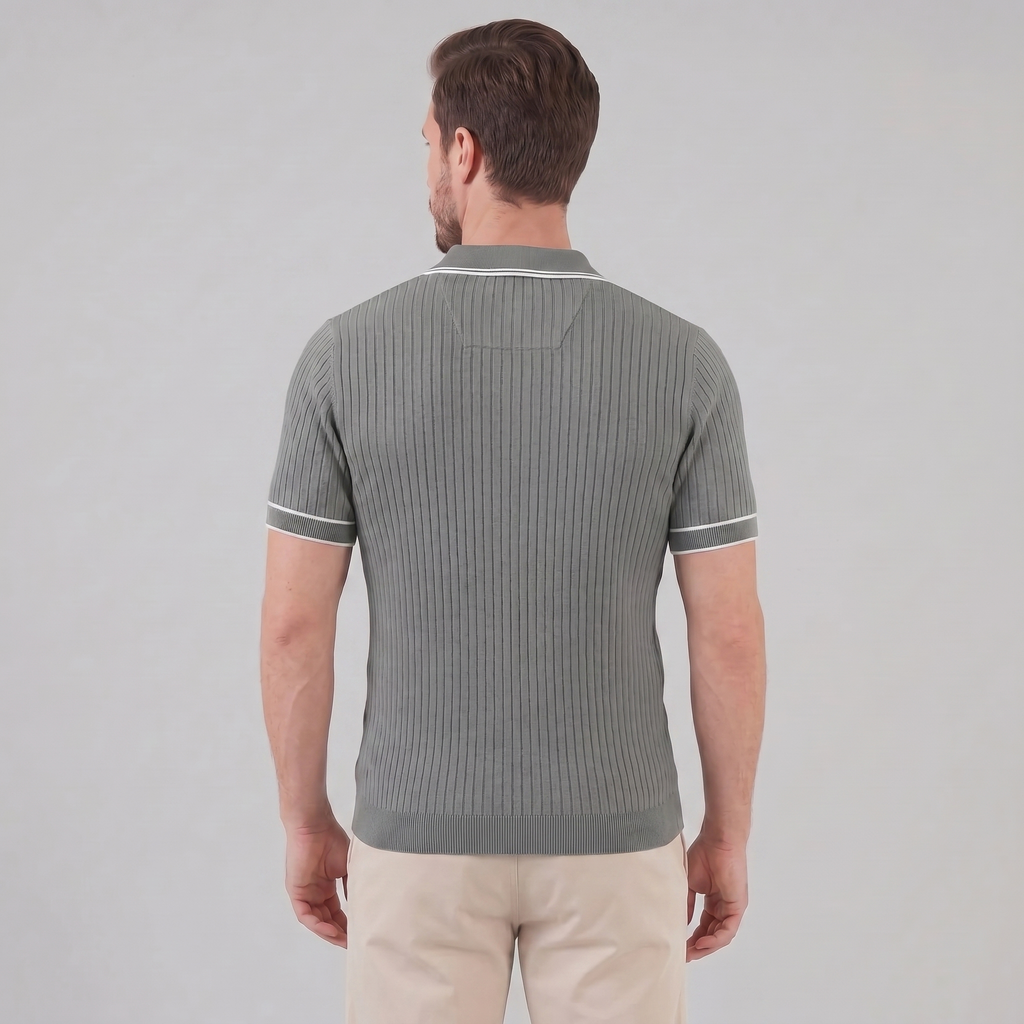 Men's contrast trim polo — ribbed knit short sleeve — casual office