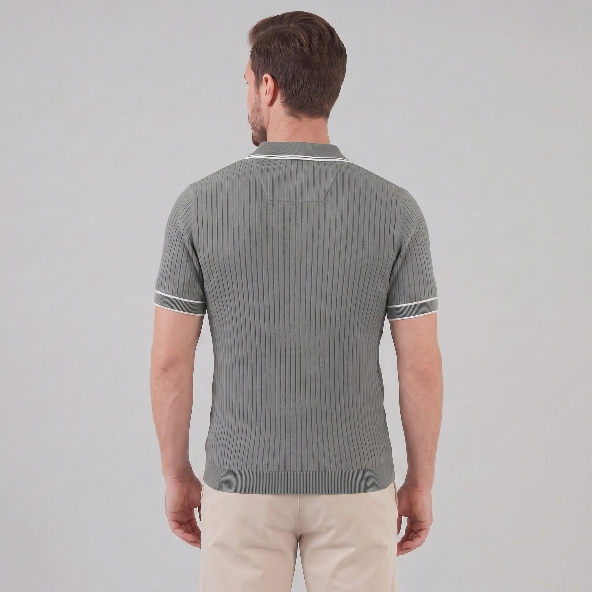 Men's contrast trim polo — ribbed knit short sleeve — casual office