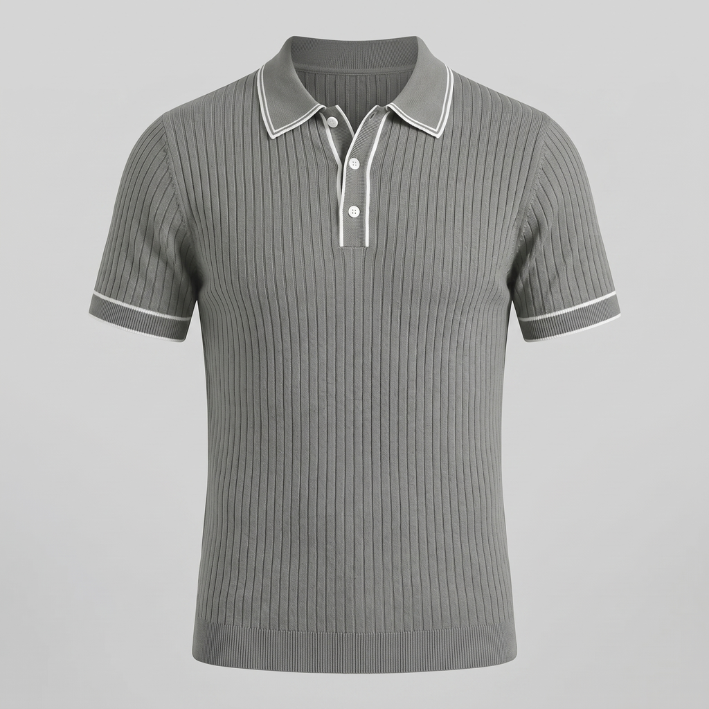 Men's contrast trim polo — ribbed knit short sleeve — casual office