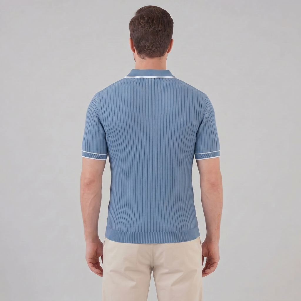Men's contrast trim polo — ribbed knit short sleeve — casual office