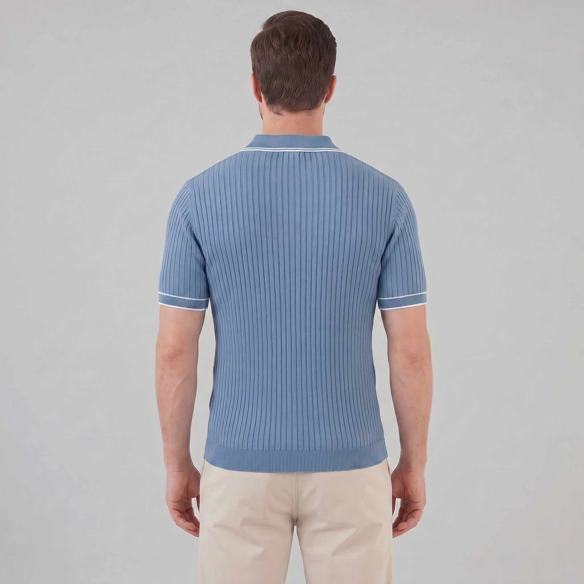 Men's contrast trim polo — ribbed knit short sleeve — casual office