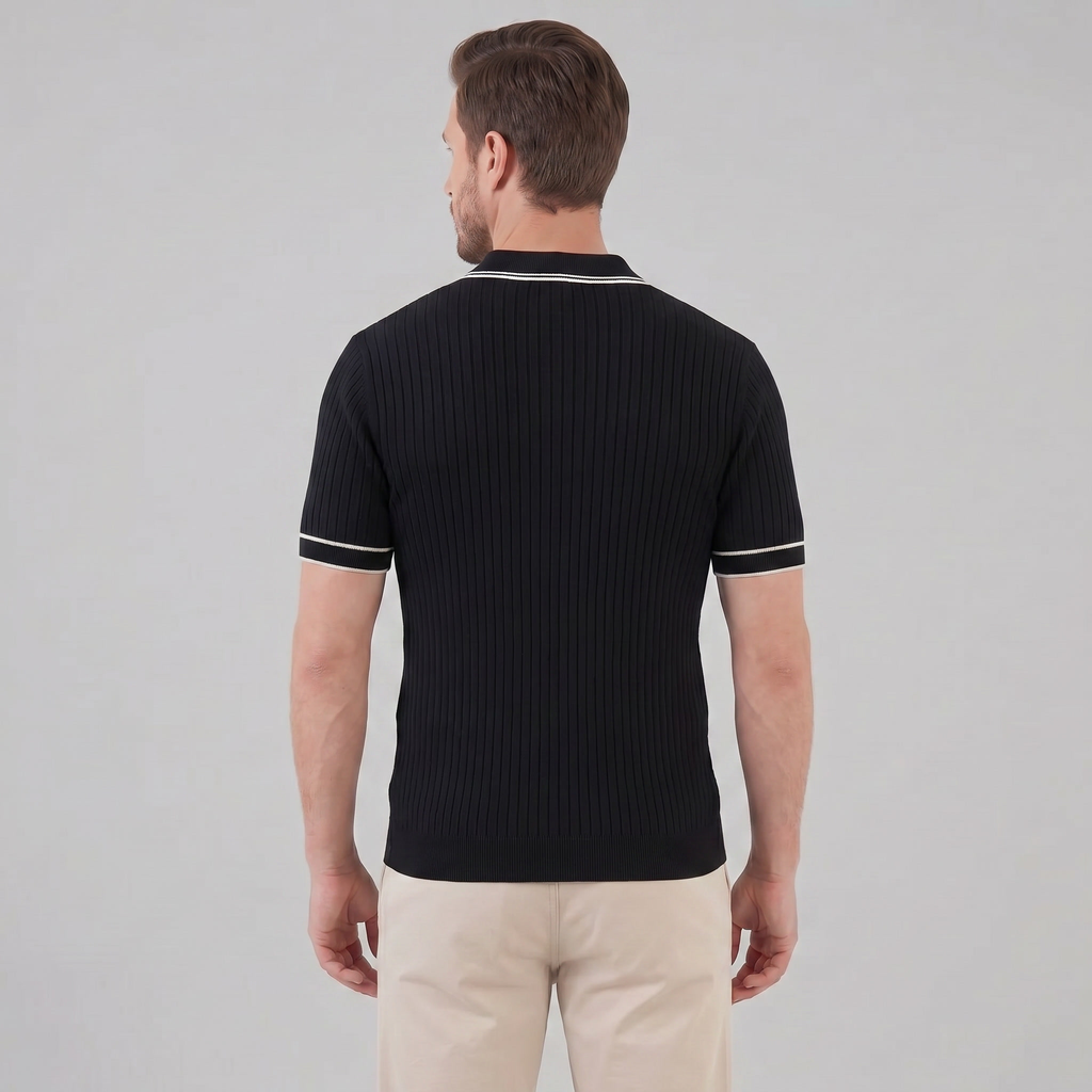 Men's contrast trim polo — ribbed knit short sleeve — casual office