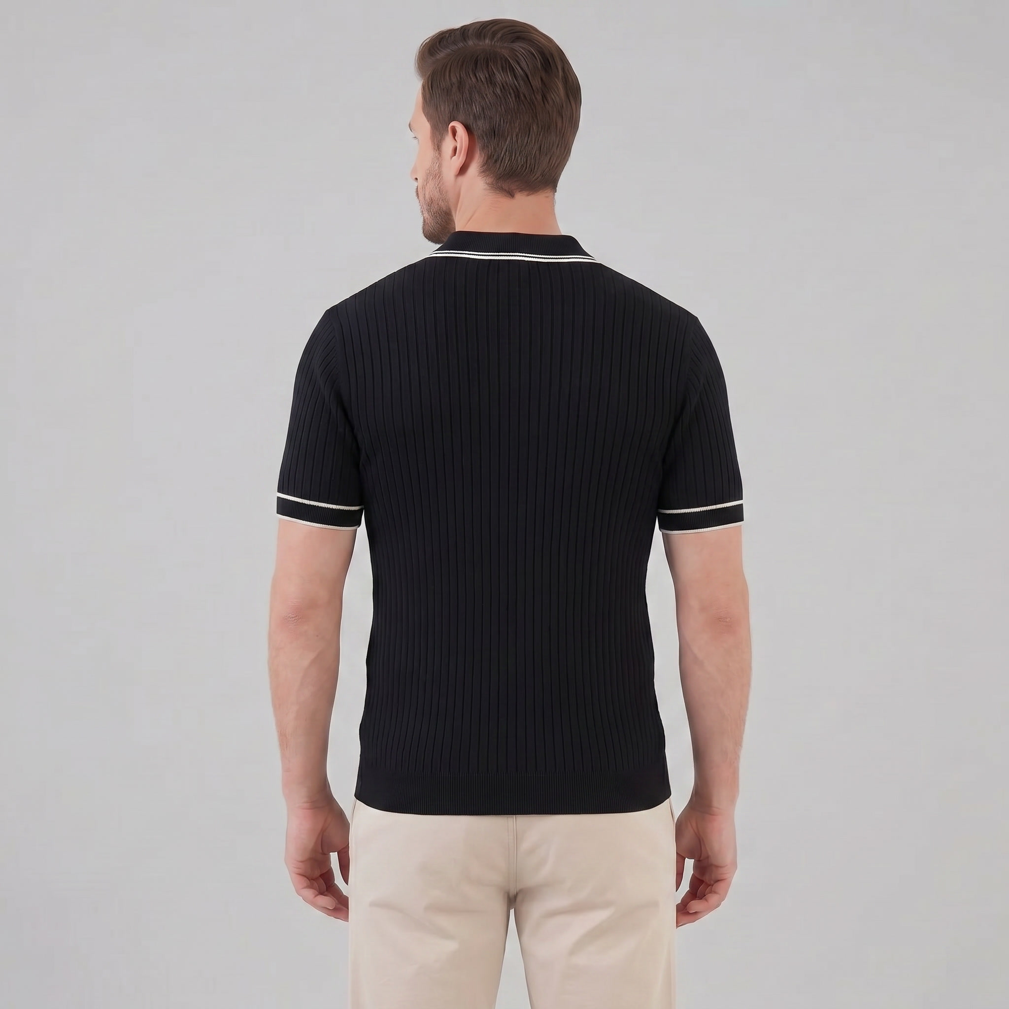 Men's contrast trim polo — ribbed knit short sleeve — casual office