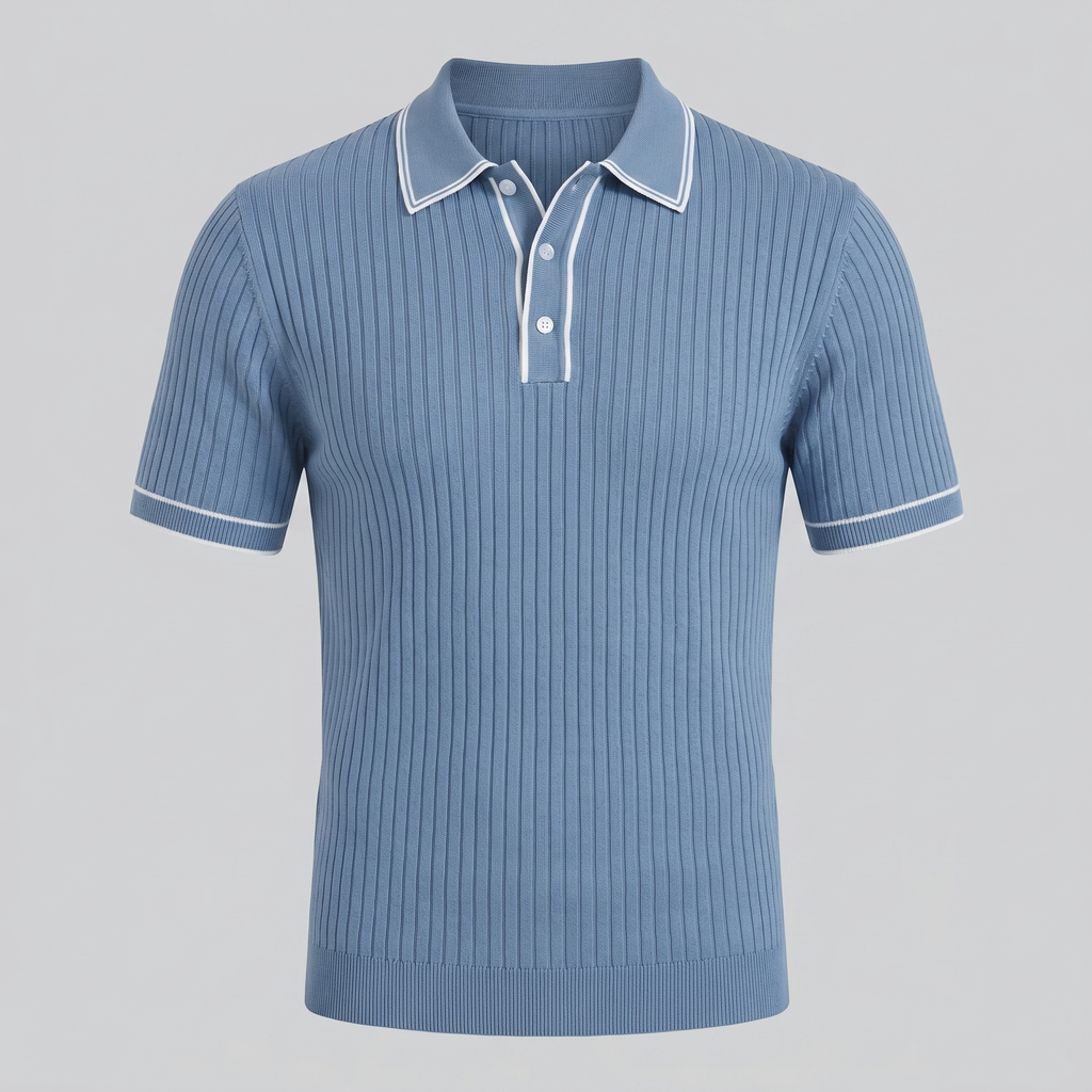 Men's contrast trim polo — ribbed knit short sleeve — casual office