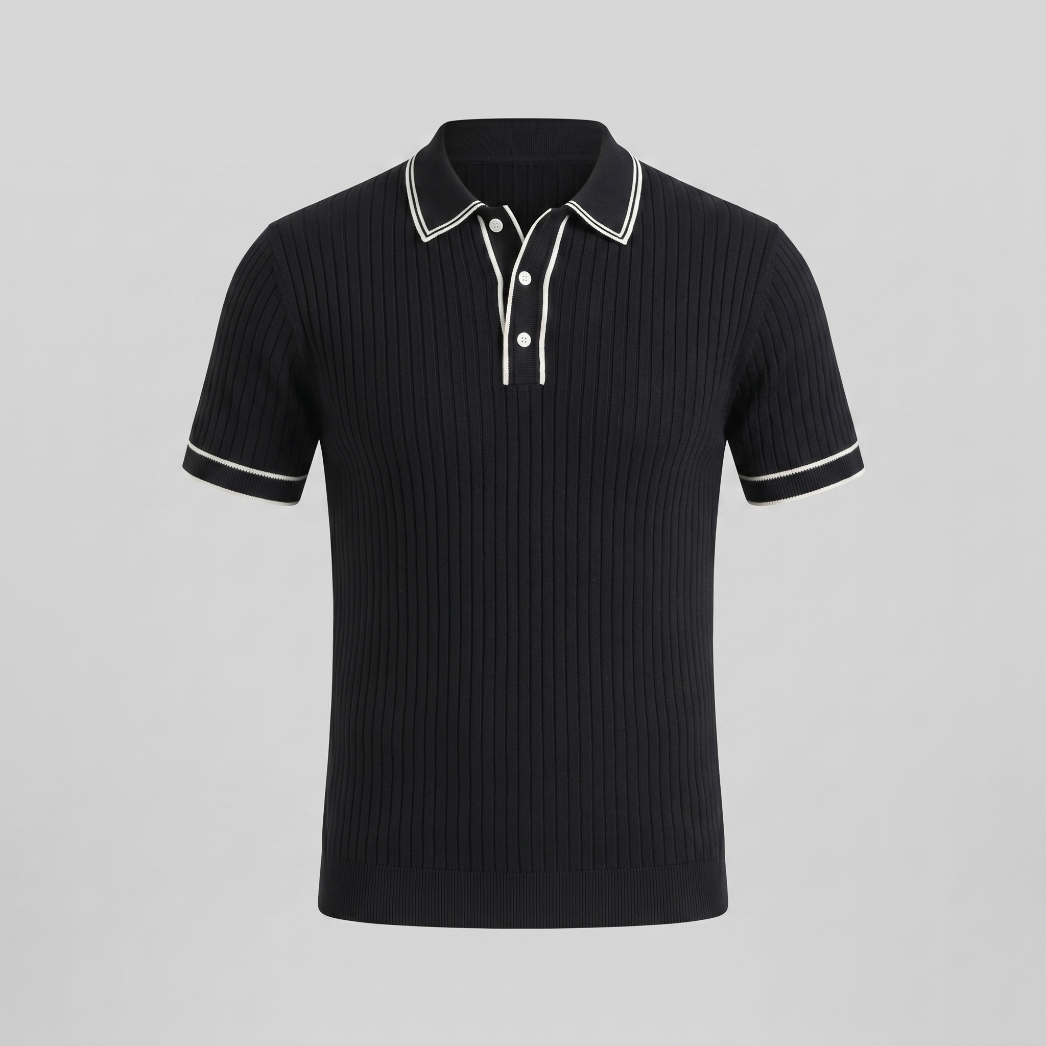 Men's contrast trim polo — ribbed knit short sleeve — casual office