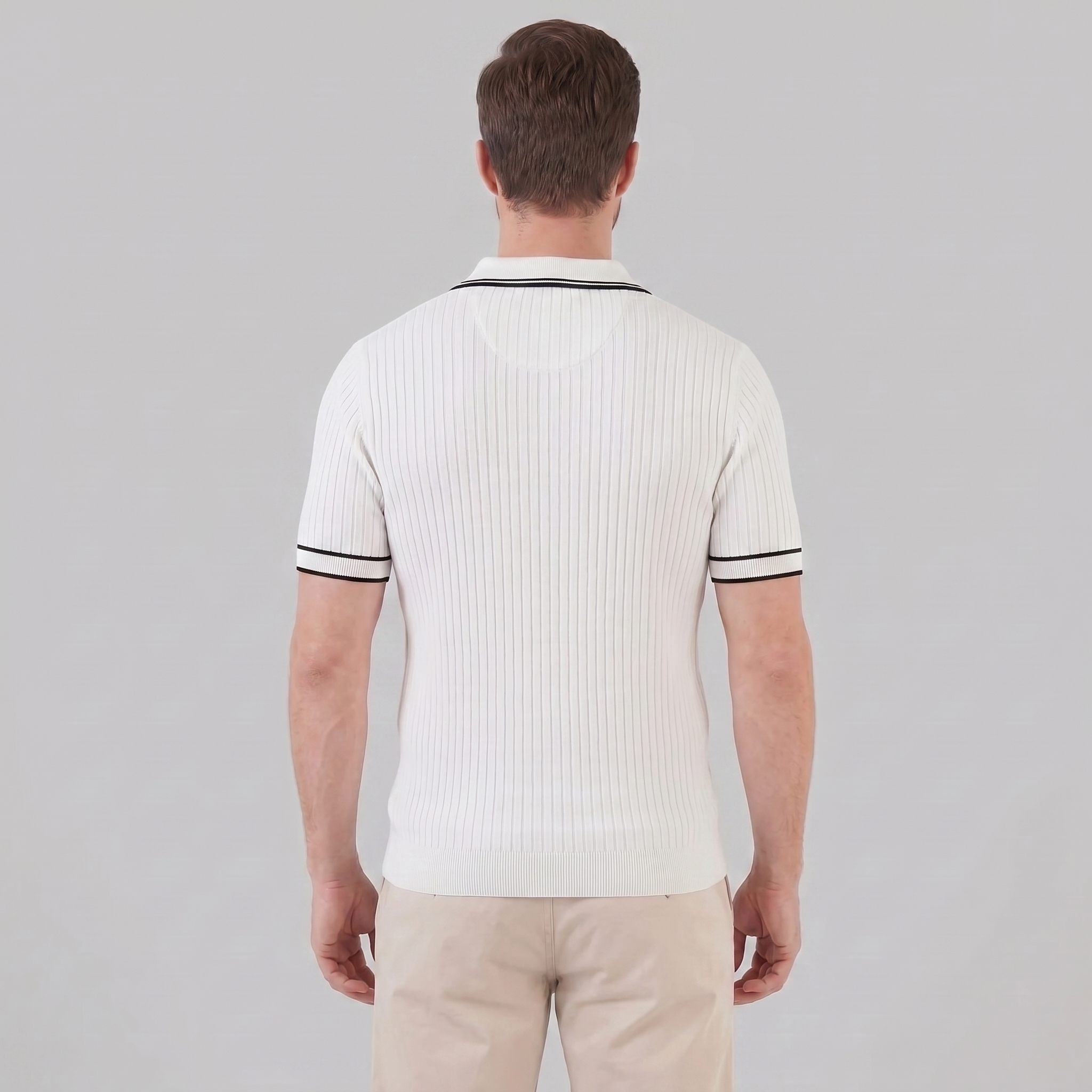 Men's contrast trim polo — ribbed knit short sleeve — casual office