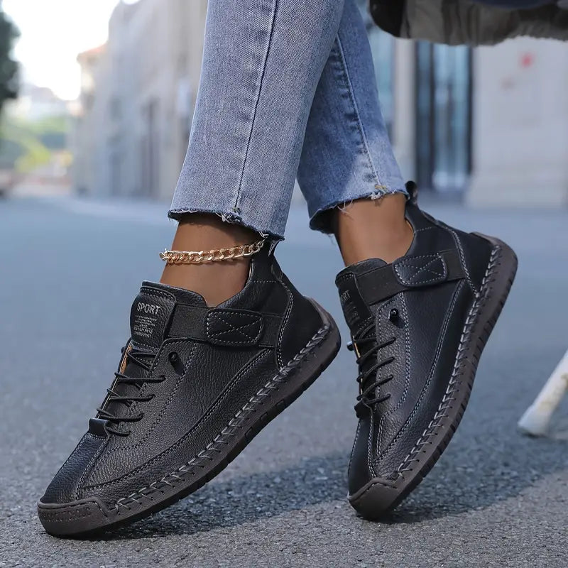 Women’s lightweight walking sneakers — leather slip-on daily trainers