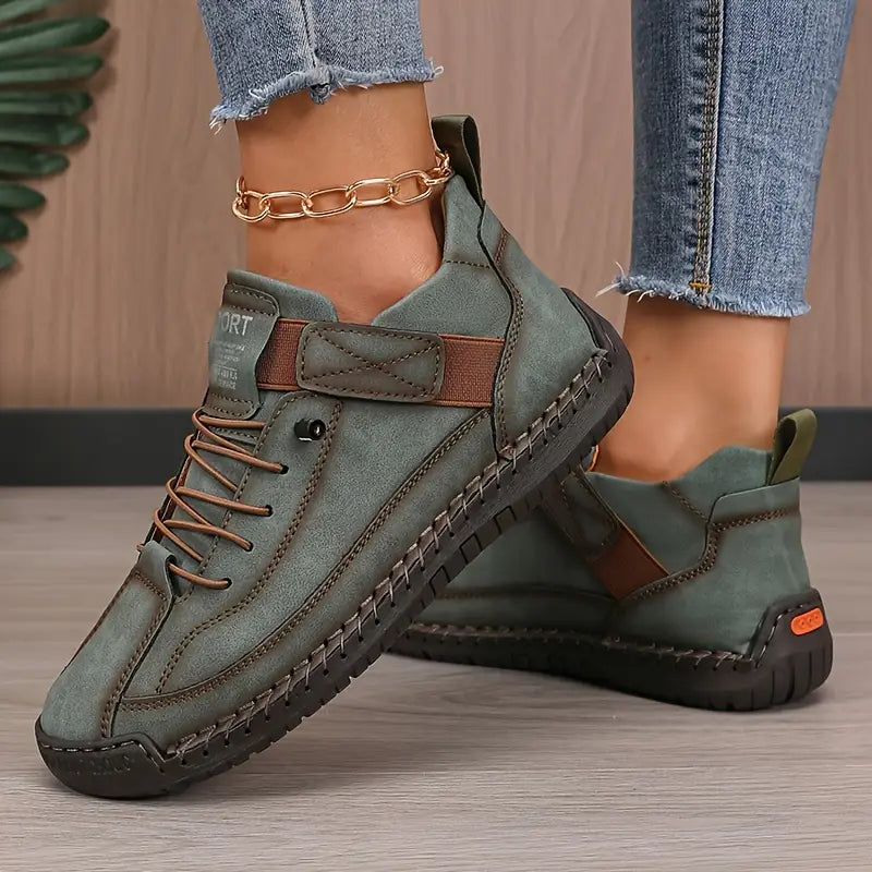 Women’s lightweight walking sneakers — leather slip-on daily trainers