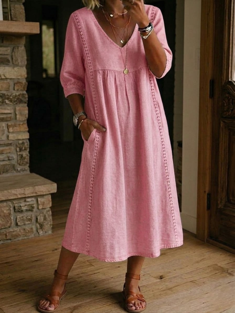 Women's casual midi dress V-neck loose fit