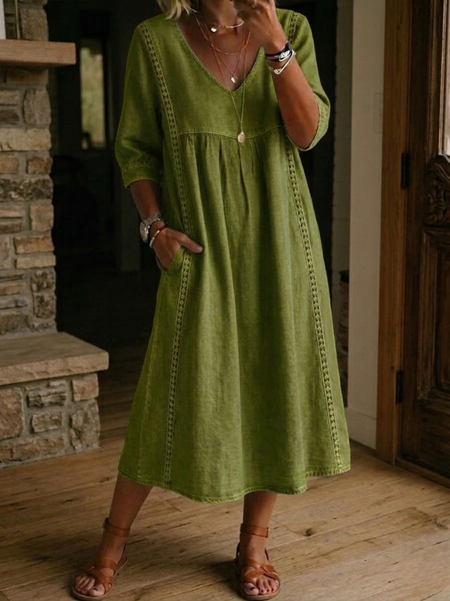 Women's casual midi dress V-neck loose fit