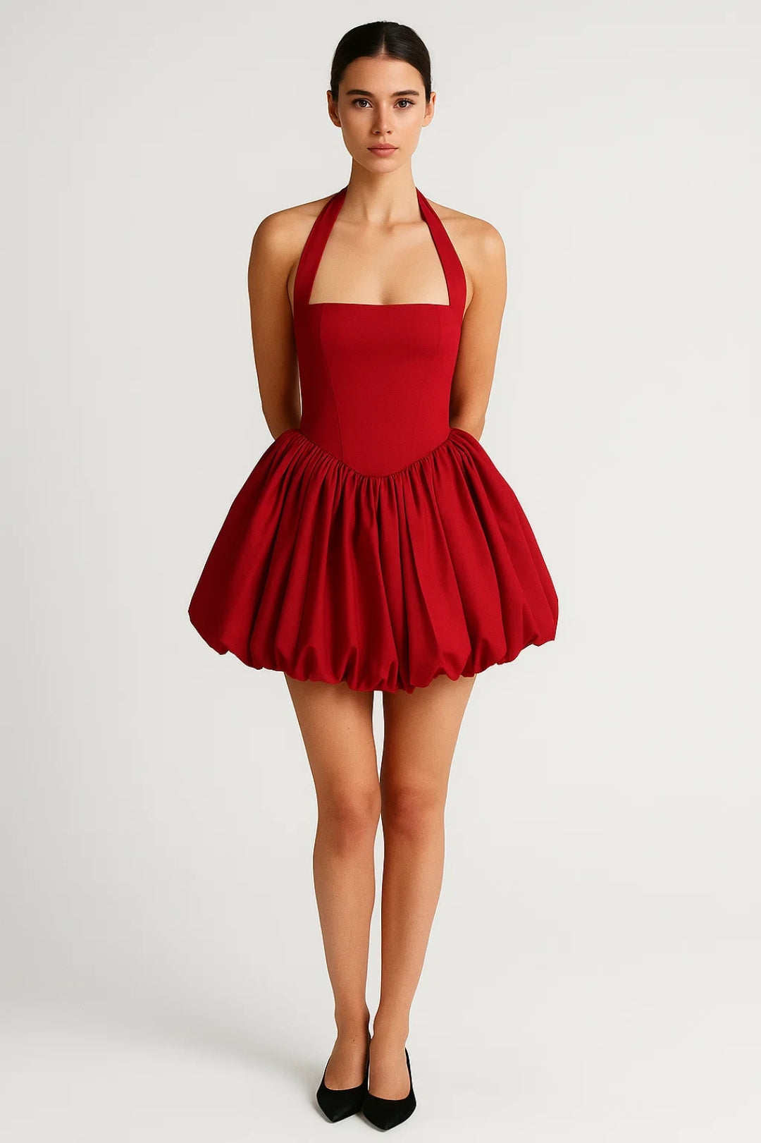 Polka Dot Mini Dress Halter Neck Bubble Skirt Sleeveless Retro Party Apparel