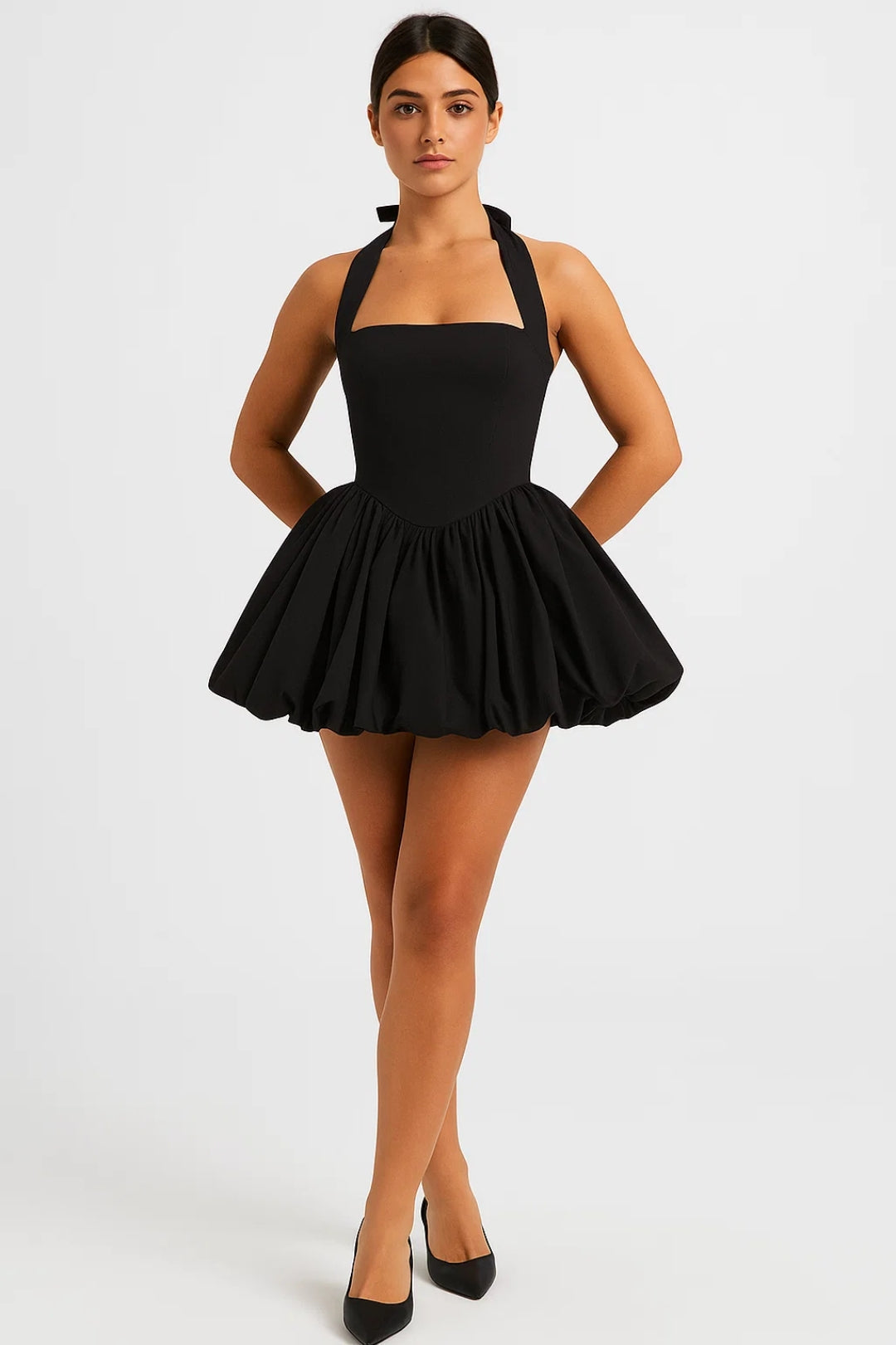 Polka Dot Mini Dress Halter Neck Bubble Skirt Sleeveless Retro Party Apparel