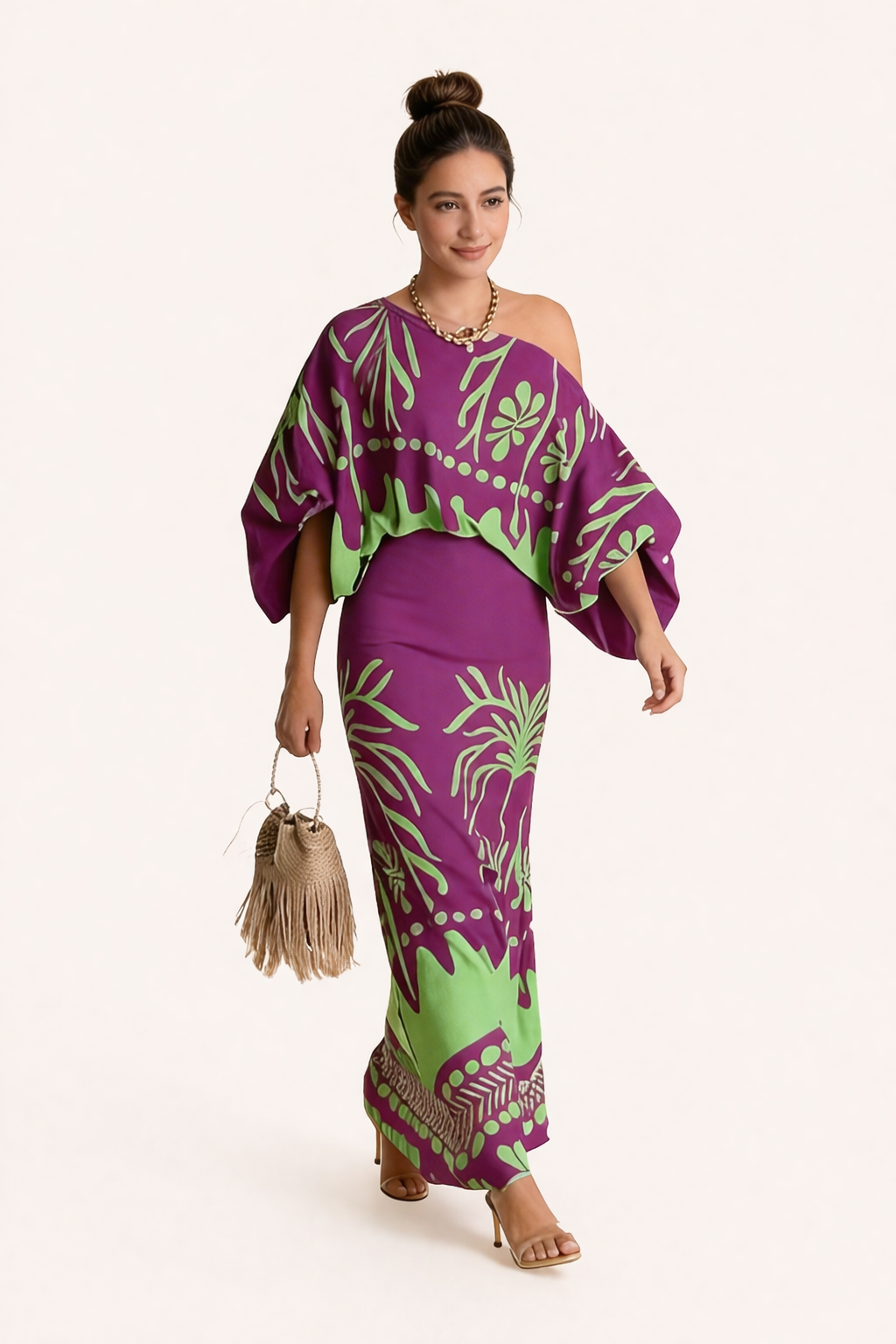 Maxi skirt with printed blouse set — women — summer vacation