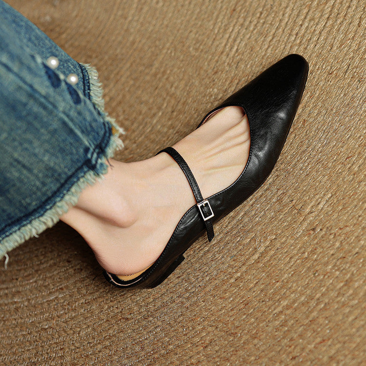 Women’s leather mary jane mules — pointed toe slip on office footwear