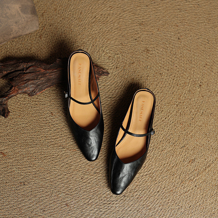 Women’s leather mary jane mules — pointed toe slip on office footwear