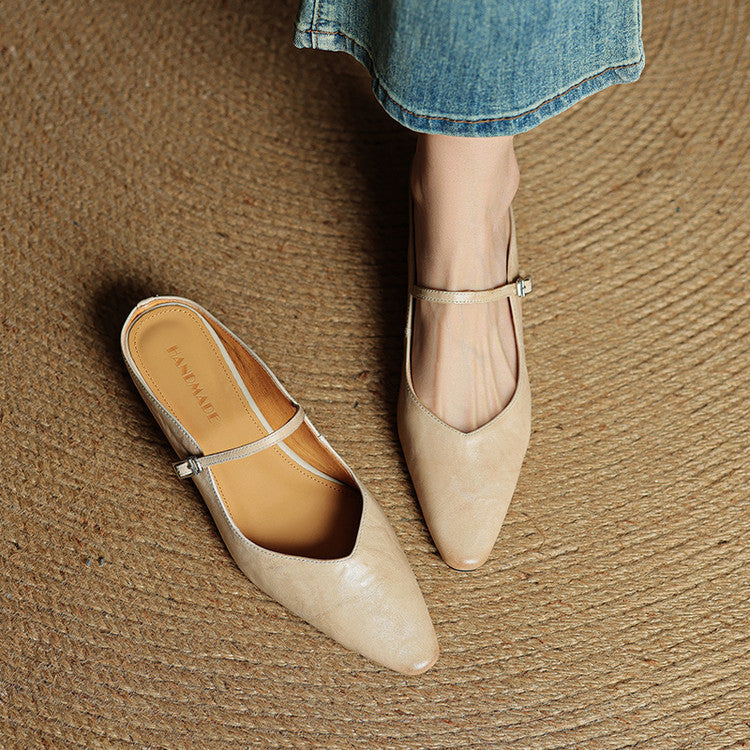 Women’s leather mary jane mules — pointed toe slip on office footwear