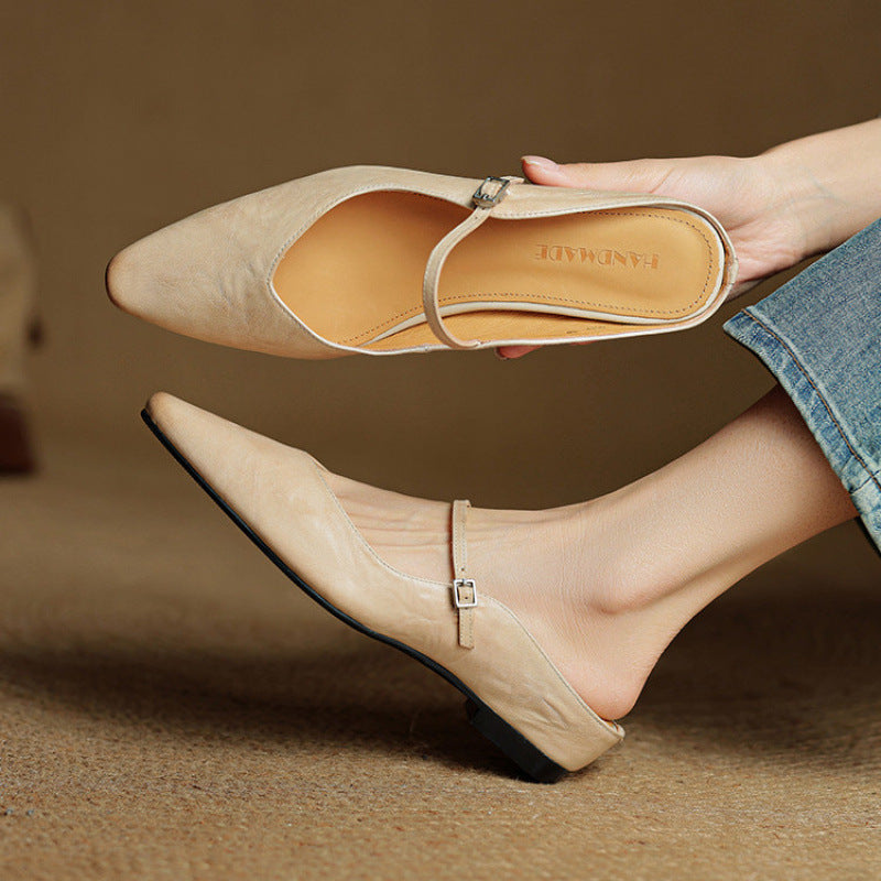 Women’s leather mary jane mules — pointed toe slip on office footwear