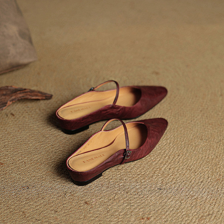 Women’s leather mary jane mules — pointed toe slip on office footwear