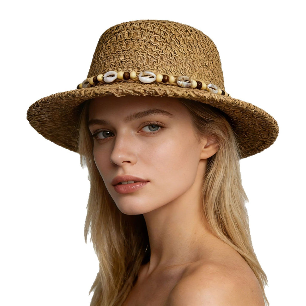 Women's wide-brim hat - straw woven texture - beach protection