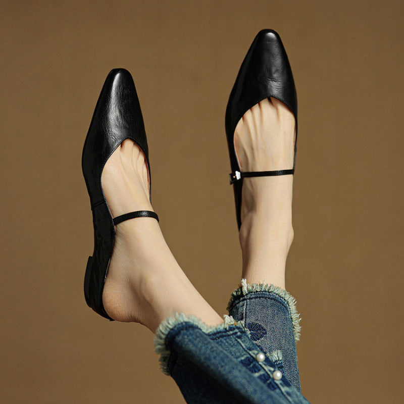 Women’s leather mary jane mules — pointed toe slip on office footwear