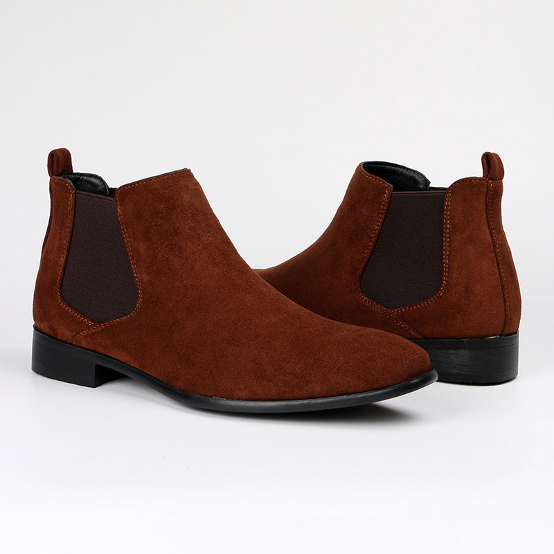 Women's Chelsea Boots Faux Suede Block Heel Elastic Panel Slip On Office Casual