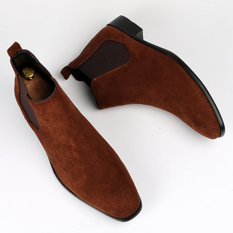 Women's Chelsea Boots Faux Suede Block Heel Elastic Panel Slip On Office Casual