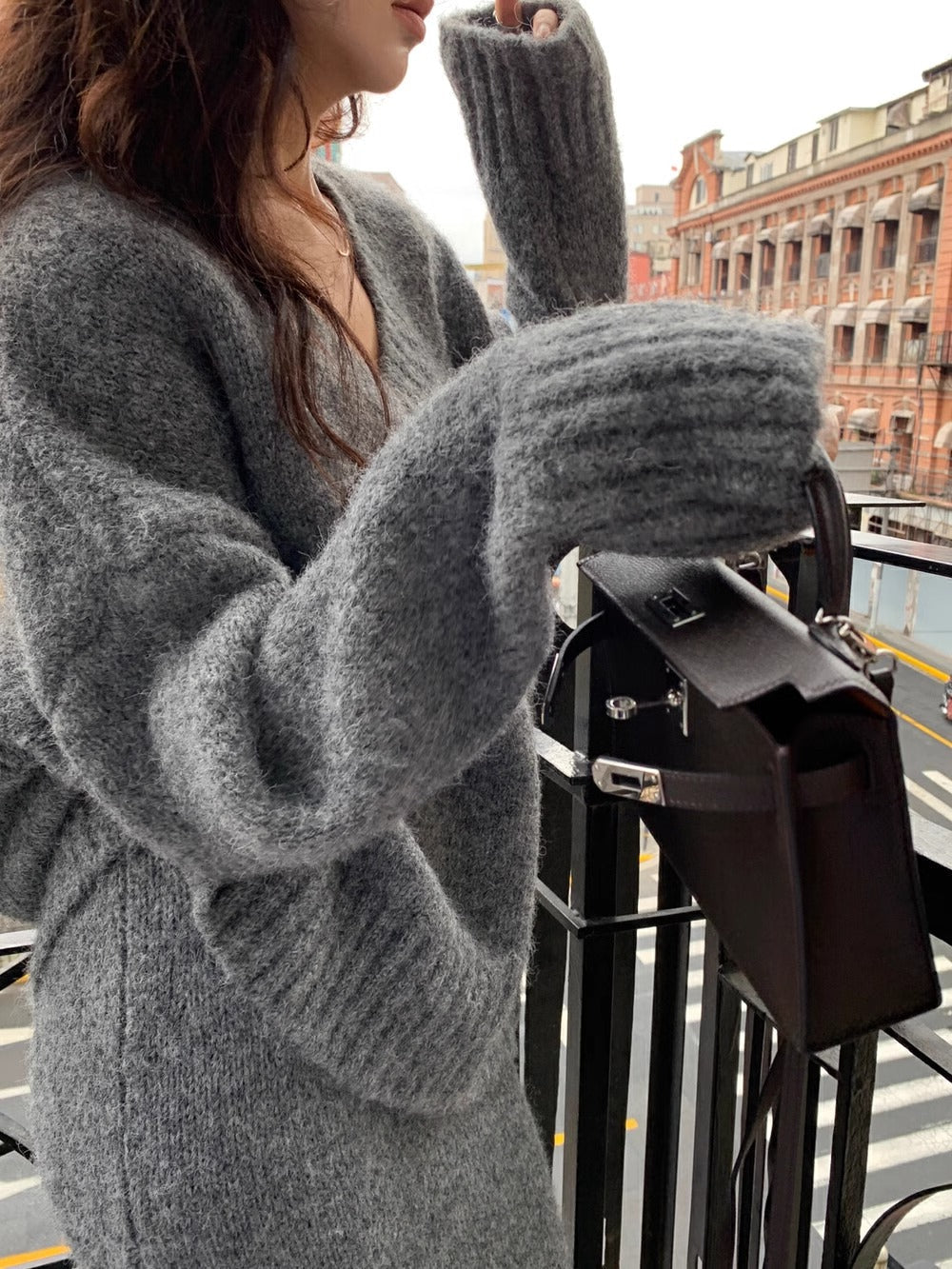 Women's Matching Set Knit V-Neck Sweater Flare Midi Skirt