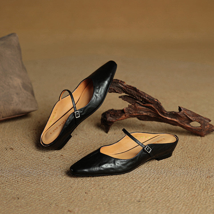 Women’s leather mary jane mules — pointed toe slip on office footwear