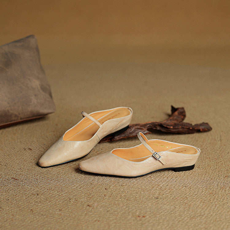 Women’s leather mary jane mules — pointed toe slip on office footwear