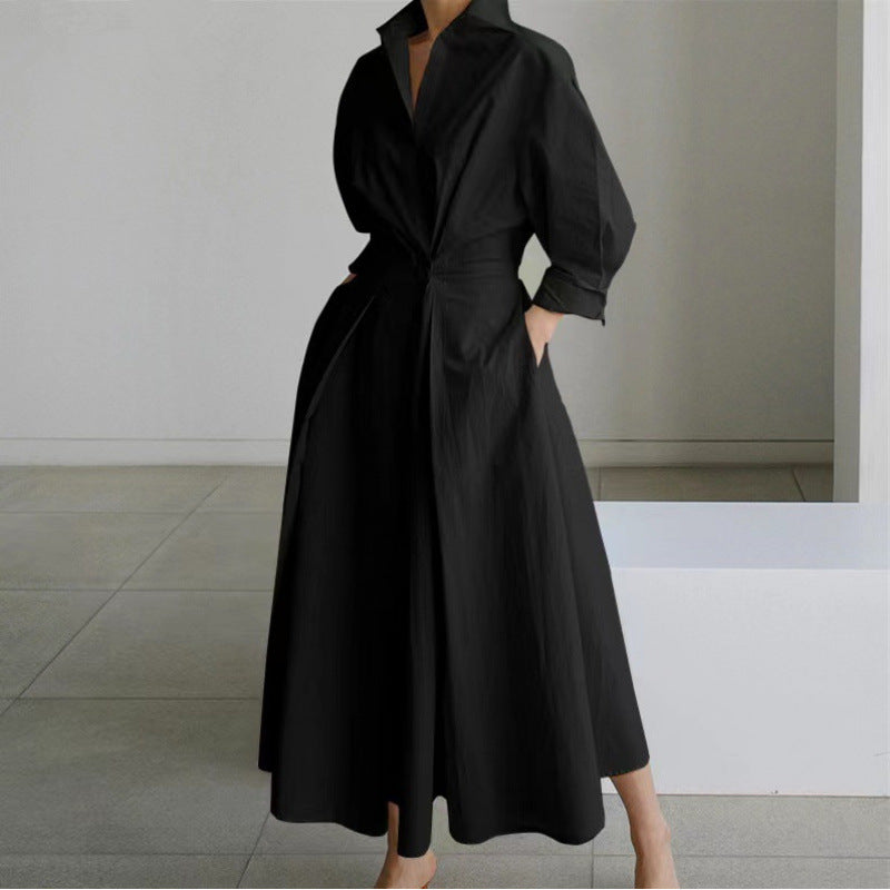 Wrap Front Collared Maxi Dress