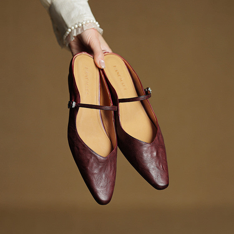 Women’s leather mary jane mules — pointed toe slip on office footwear