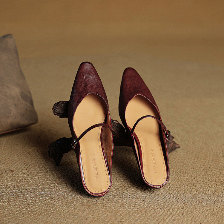 Women’s leather mary jane mules — pointed toe slip on office footwear