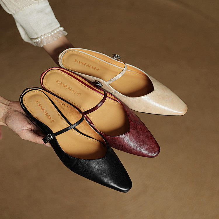 Women’s leather mary jane mules — pointed toe slip on office footwear