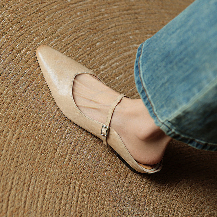 Women’s leather mary jane mules — pointed toe slip on office footwear