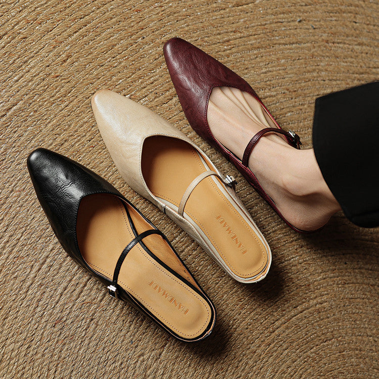 Women’s leather mary jane mules — pointed toe slip on office footwear