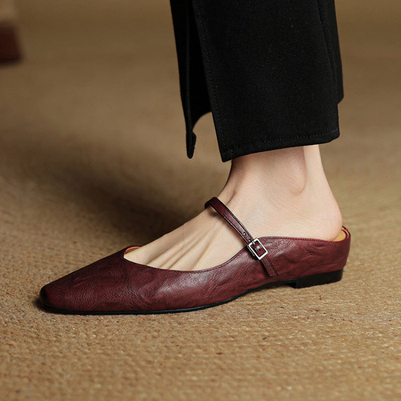 Women’s leather mary jane mules — pointed toe slip on office footwear