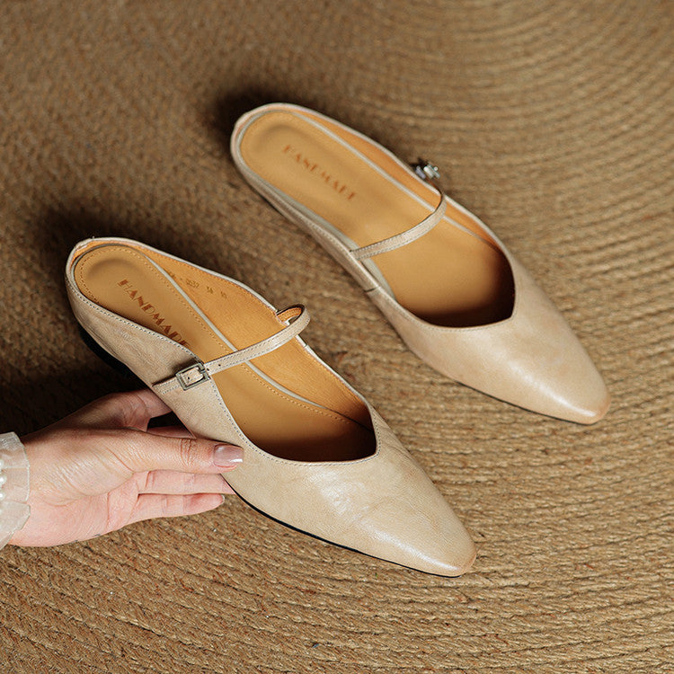 Women’s leather mary jane mules — pointed toe slip on office footwear