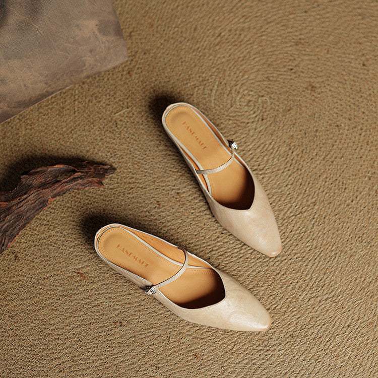 Women’s leather mary jane mules — pointed toe slip on office footwear