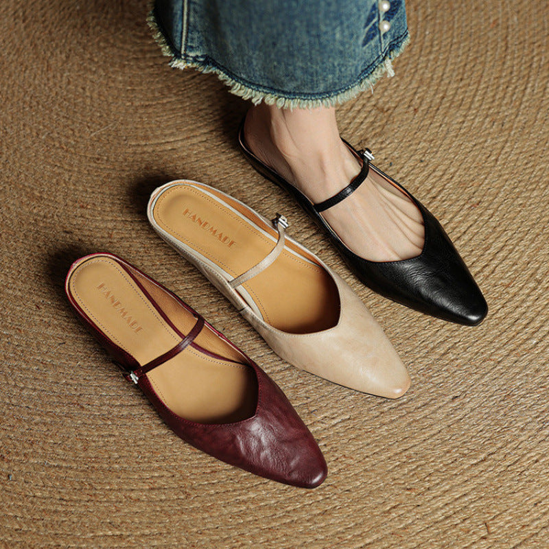 Women’s leather mary jane mules — pointed toe slip on office footwear