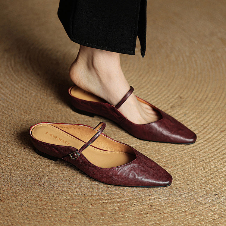 Women’s leather mary jane mules — pointed toe slip on office footwear