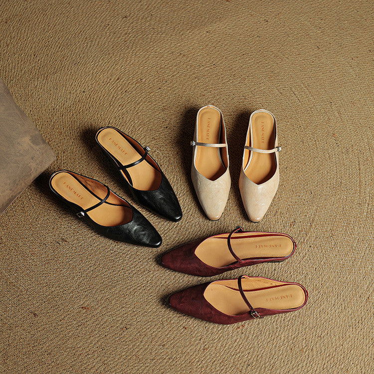 Women’s leather mary jane mules — pointed toe slip on office footwear